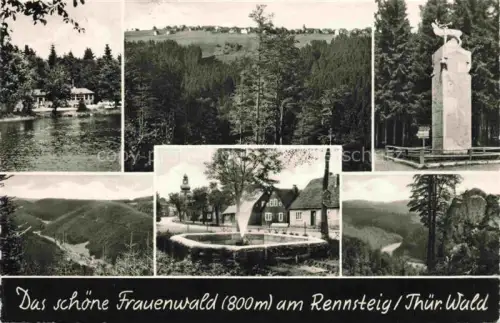 AK / Ansichtskarte Rennsteig Panorama Frauenwald Denkmal Hirschstatue