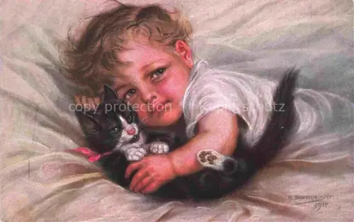 AK / Ansichtskarte BORRMEISTER R. Kuenstlerkarte Gespielen Kind Katze