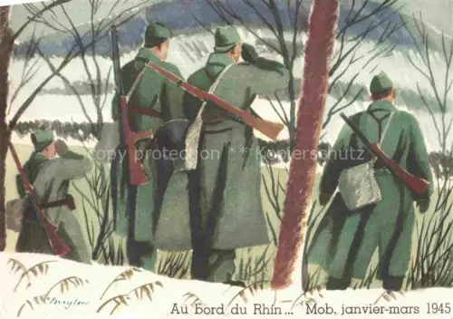 AK / Ansichtskarte Grenzbesetzung Militaria Schweiz Au bord du Rhin 