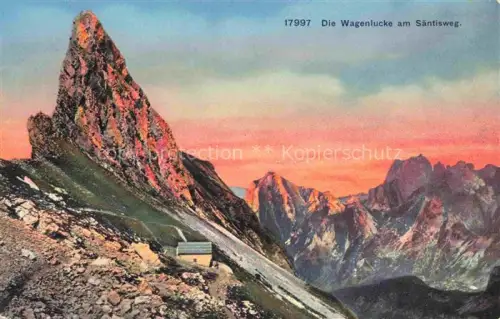 AK / Ansichtskarte Saentis 2504m Appenzell AR Die Wagenlucke am Saentisweg Berghuette Appenzeller Alpen