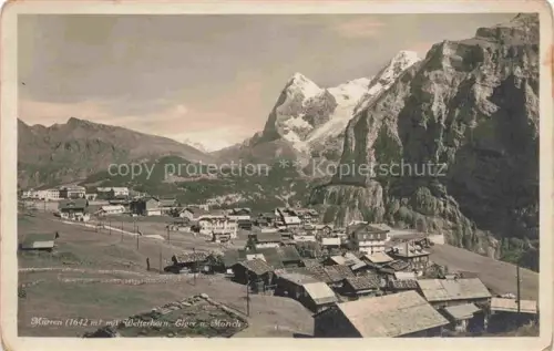 AK / Ansichtskarte Muerren BE Panorama Blick gegen Wetterhorn Eiger Moench Berner Alpen