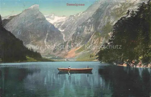 AK / Ansichtskarte Seealpsee 1139m Saentis Appenzell IR Panorama Bootfahren Appenzeller Alpen