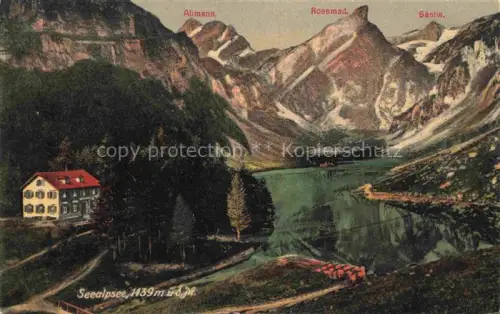AK / Ansichtskarte Seealpsee 1139m Saentis Appenzell IR Gasthof am See Appenzeller Alpen