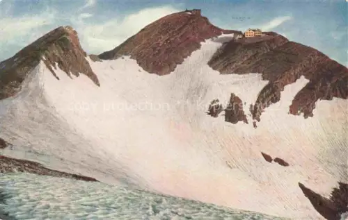 AK / Ansichtskarte Saentis 2504m Appenzell AR Berg mit grossem Schnee Berghotel Observatorium
