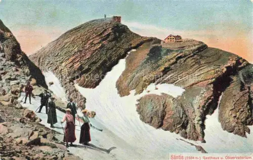 AK / Ansichtskarte Saentis 2504m Appenzell AR Bergwanderer Berghotel Observatorium