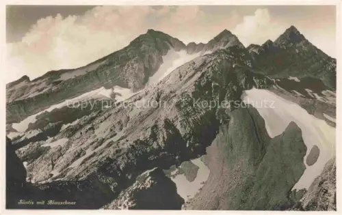 AK / Ansichtskarte Saentis 2504m Appenzell AR Panorama Gebirgswelt Saentis mit Blauschnee