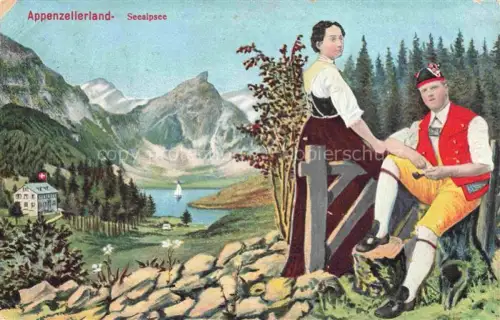 AK / Ansichtskarte Appenzeller Land IR Panorama Seealpsee Trachten Kuenstlerkarte