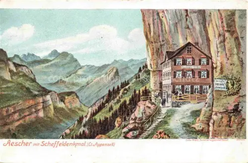 AK / Ansichtskarte Weissbad Appenzell IR Aescher mit Scheffeldenkmal Kuenstlerkarte