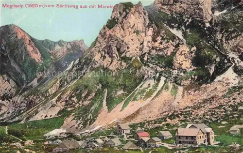 AK / Ansichtskarte Meglisalp Megglisalp 1520m Altmann Saentis AR Ansicht vom Saentisweg aus mit Marwies Appenzeller Alpen