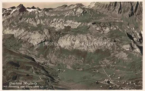 AK / Ansichtskarte Meglisalp Megglisalp 1520m Altmann Saentis AR Panorama Saentisweg und Saentis Appenzeller Alpen