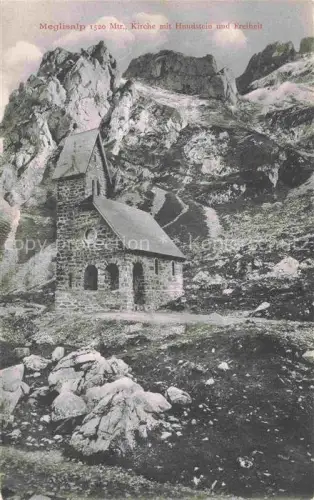AK / Ansichtskarte Meglisalp Megglisalp 1520m Altmann Saentis AR Bergkirche mit Hundstein und Freiheit Appenzeller Alpen