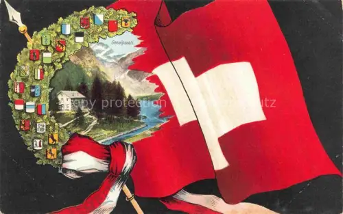 AK / Ansichtskarte Appenzeller Land IR Seealpseeli Gasthof Alpen Wappen Schweizer Flagge Kuenstlerkarte