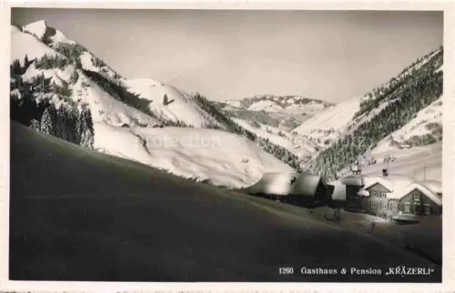 AK / Ansichtskarte Appenzeller Land IR Gasthaus Pension Kraezerli Winterpanorama Appenzeller Alpen