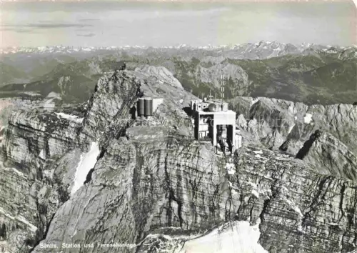 AK / Ansichtskarte Saentis 2504m Appenzell AR Station und Fernsehanlage Alpenpanorama