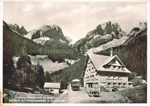 AK / Ansichtskarte Bruelisau Bruellisau Appenzell IR Gasthaus Saemtisersee Blick auf Widderalpstoecke und Kreuzberge