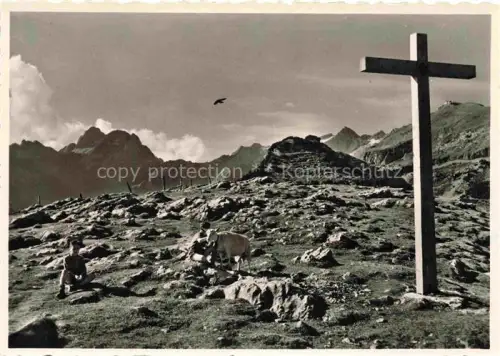 AK / Ansichtskarte Ebenalp 1641m Saentis Appenzell AI Kreuz Blick gegen Altmann Saentis und Schaefler Appenzeller Alpen
