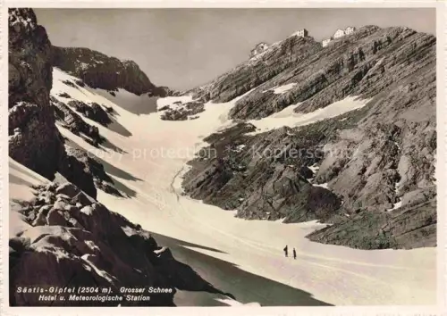 AK / Ansichtskarte Saentis 2504m Appenzell AR Gebirgspanorama Grosser Schnee Gipfel Berghotel Meteorologische Station