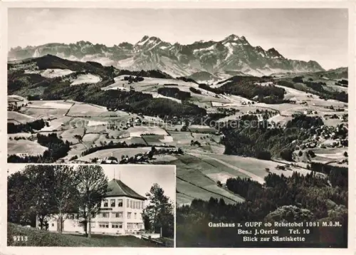AK / Ansichtskarte Rehetobel Panorama Blick zur Saentiskette Luftbild Gasthaus zum Gupf
