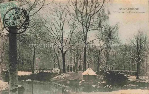 AK / Ansichtskarte SAINT-ETIENNE  ST-ETIENNE 42 Loire Place-Marengo Winter Schnee Baeume Park Teich Passanten Impasse-des-Platans