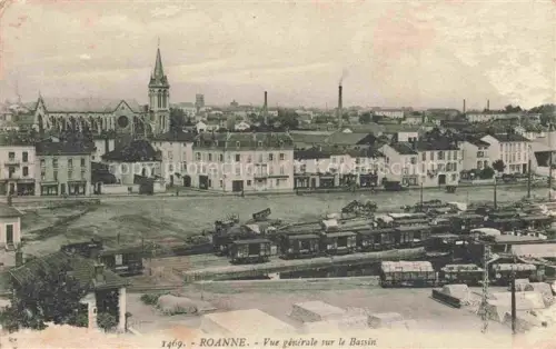 AK / Ansichtskarte ROANNE 42 Loire Bassin Hafen Kirchturm Fabrikschornsteine Strassenbahn Gueterwagen Stadtansicht