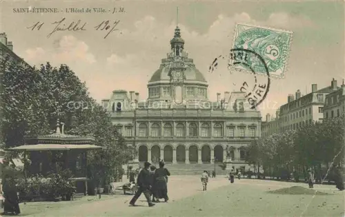 AK / Ansichtskarte SAINT-ETIENNE  ST-ETIENNE 42 Loire Hôtel-de-Ville Rathaus Kuppel Arkaden Platz Passanten Kiosk Rue-de-l Épulere