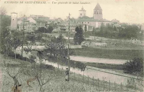 AK / Ansichtskarte Saint-Just-Saint-Rambert Kirchturm Haeuser Fluss Huegel Gaerten Glockenturm Felder