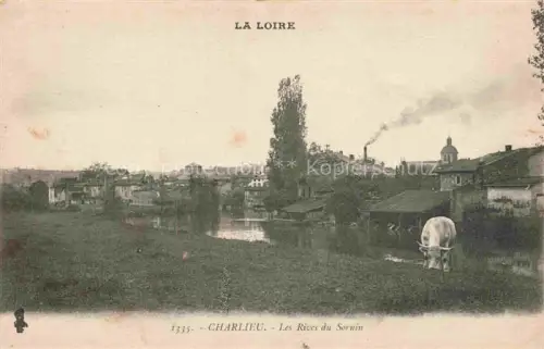 AK / Ansichtskarte Charlieu ROANNE 42 Loire Rives-du-Sornin Fluss Kuh Baeume Stadtgebaeude Kuppel Fabrikschornstein