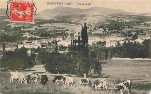 AK / Ansichtskarte Noiretable Montbrison 42 Loire Dorf Kuehe Weideland Huegel Pappeln Baeume Kirchturm