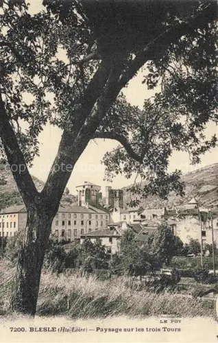 AK / Ansichtskarte Blesle BROUDE 43 Haute-Loire Paysage-sur-les-trois-Tours Turmensemble Dorfansicht Baum Buesche Daecher Kirchturm