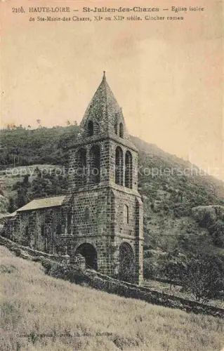 AK / Ansichtskarte Saint-Julien-des-Chazes BRIOUDE 43 Haute-Loire Eglise-Sainte-Marie-des-Chazes Clocher-roman Romanische-Kirche Turm Bergwiese Steinkirche Mittelalter