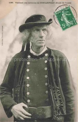 AK / Ansichtskarte CONCARNEAU Quimper 29 Finistere Vieillard Breton Tracht alter-Mann Filzhut Silberknoepfe Jacke Guertel Portraet Volkstyp