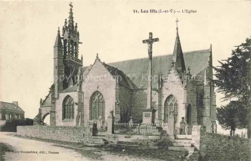 AK / Ansichtskarte Les Iffs RENNES Ille-et-Vilaine Eglise Kirche Gotik Kalvarienberg Kreuz Kirchhof Friedhof Steinmauer Calvaire