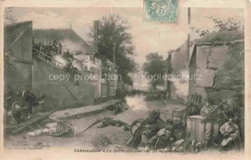 AK / Ansichtskarte CHATEAUDUN  28 Eure-et-Loir La-Barricade-tournée Barrikade Soldaten Kampfszene 18-octobre-1870 Gemaelde Laurendat