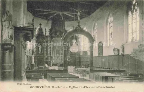 AK / Ansichtskarte Courville -sur-Eure CHARTRES 28 Eure-et-Loir Eglise-St-Pierre-le-Sanctuaire Kircheninneres Altar Kirchenbaenke Statuen Buntglasfenster Kruzifix Kirchenschiff
