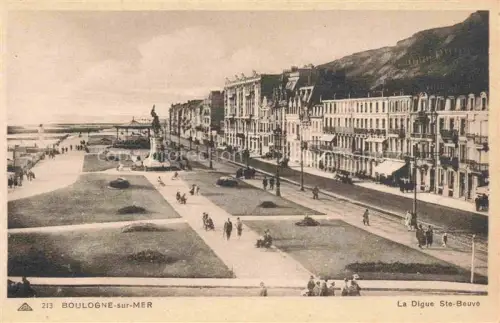 AK / Ansichtskarte BOULOGNE-SUR-MER 62 Pas-de-Calais La-Digue-Ste-Beuve Strandpromenade Park Garten Statue Hotels Klippe Passanten