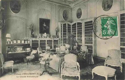AK / Ansichtskarte Chateau d Esclimont Auneau 28 Eure-et-Loir Grande-Bibliothèque Buecherregale Gemaelde Sessel Schreibtisch Kronleuchter Salon Schloss