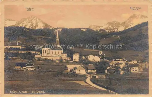 AK / Ansichtskarte Chatel-St-Denis La Veveyse FR Moleson Dent-de-Lys Berge Kirchturm Stadtansicht Alpen Wiesen Voralpenpanorama