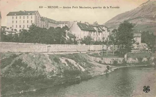 AK / Ansichtskarte MENDE 48 Lozere Ancien-Petit-Séminaire Quartier-de-la-Vernède Lot Fluss Seminargebaeude Mauer Baeume Huegel Waescherin