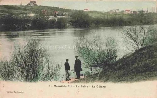 AK / Ansichtskarte Le Mesnil-le-Roi Saint-Germain-en-Laye 78 Yvelines La-Seine Le-Côteau Fluss Fischer Maenner Huegel Haeuser Baeume handkoloriert
