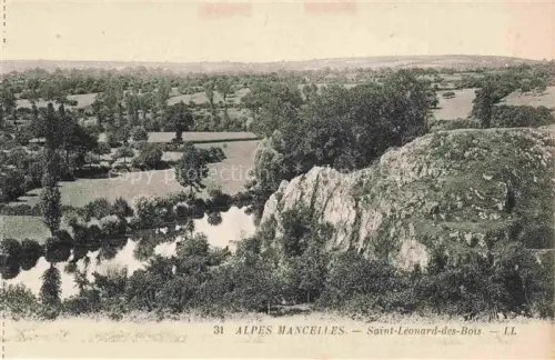 AK / Ansichtskarte Saint-Leonard-des-Bois Alpes-Mancelles Fluss Felsen Baeume Felder Huegellandschaft Panorama-Tal