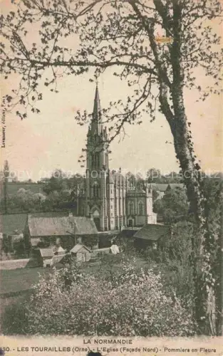 AK / Ansichtskarte Tourailles Les 61 Orne L Eglise-Façade-Nord Pommiers-en-Fleurs Kirchturm Gotik Dorf Obstbaeume