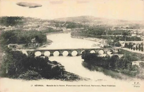 AK / Ansichtskarte Sevres Boulogne-Billancourt 92 Hauts-de-Seine Boucle-de-la-Seine Bruecke Panorama St-Cloud Suresnes Mont-Valérien Luftschiff Zeppelin Seine