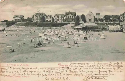 AK / Ansichtskarte ROYAN Poitiers-Charentes 17 Charente-Maritime Pontaillac Plage Strand Badezelte Strandbesucher Villen Kirche Promenade