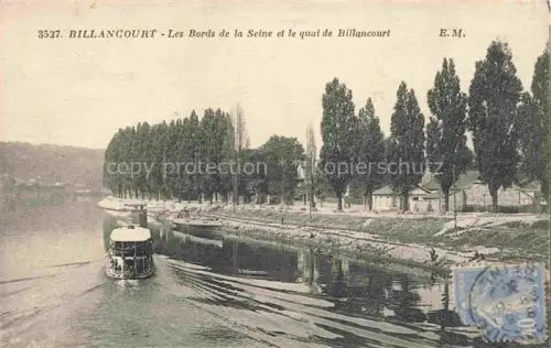 AK / Ansichtskarte Billancourt 92-BOULOGNE-BILLANCOURT Quai-de-Billancourt Bords-de-la-Seine Seine Dampfboot Pappeln Uferpromenade Fluss