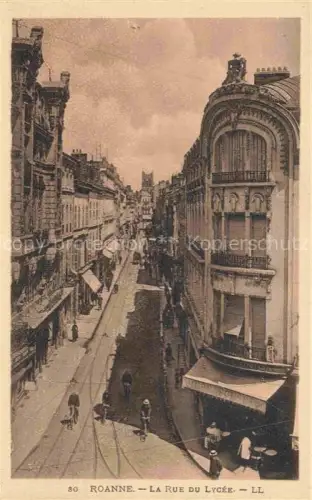 AK / Ansichtskarte ROANNE 42 Loire Rue-du-Lycée Strassenszene Geschaefte Fahrrad Strassenbahnschienen Jugendstilgebaeude Passanten