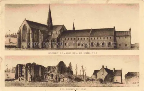 AK / Ansichtskarte Boquen (Abbaye) Plenee-Jugon DINAN 22 Cotes-d Armor Abbaye Ruinen Zeichnung Kirchturm Kloster Gotik Baeume
