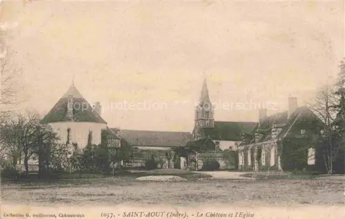 AK / Ansichtskarte Saint-Aout La Chatre 36 Indre Château Eglise Kirchturm Baeume Park Gutsgebaeude