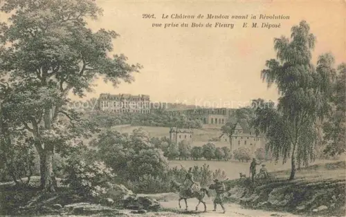AK / Ansichtskarte MEUDON-BELLEVUE-MEUDON Boulogne-Billancourt 92 Hauts-de-Seine Lithographie Bois-de-Fleury Schloss Baeume Reiter Esel Schlossanlage Historische-Ansicht