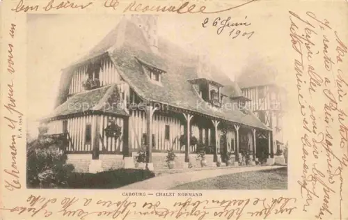 AK / Ansichtskarte CABOURG 14 Calvados Chalet-Normand Fachwerkfassade Terrasse Normannisch Blumenschmuck Verandae Rue-Etienne-Marcel