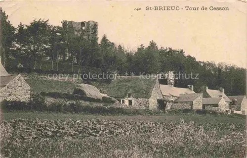AK / Ansichtskarte SAINT-BRIEUC Saint-Brieux 22 Cotes-d Armor Tour-de-Cesson Burgruine Reetdachhaeuser Steingehoeft Felder Baeume Huegel Bauernhaeuser